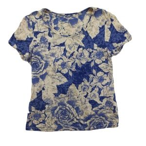 Style & Co Women's Blue Floral Short Sleeve T Shirt Petite Small